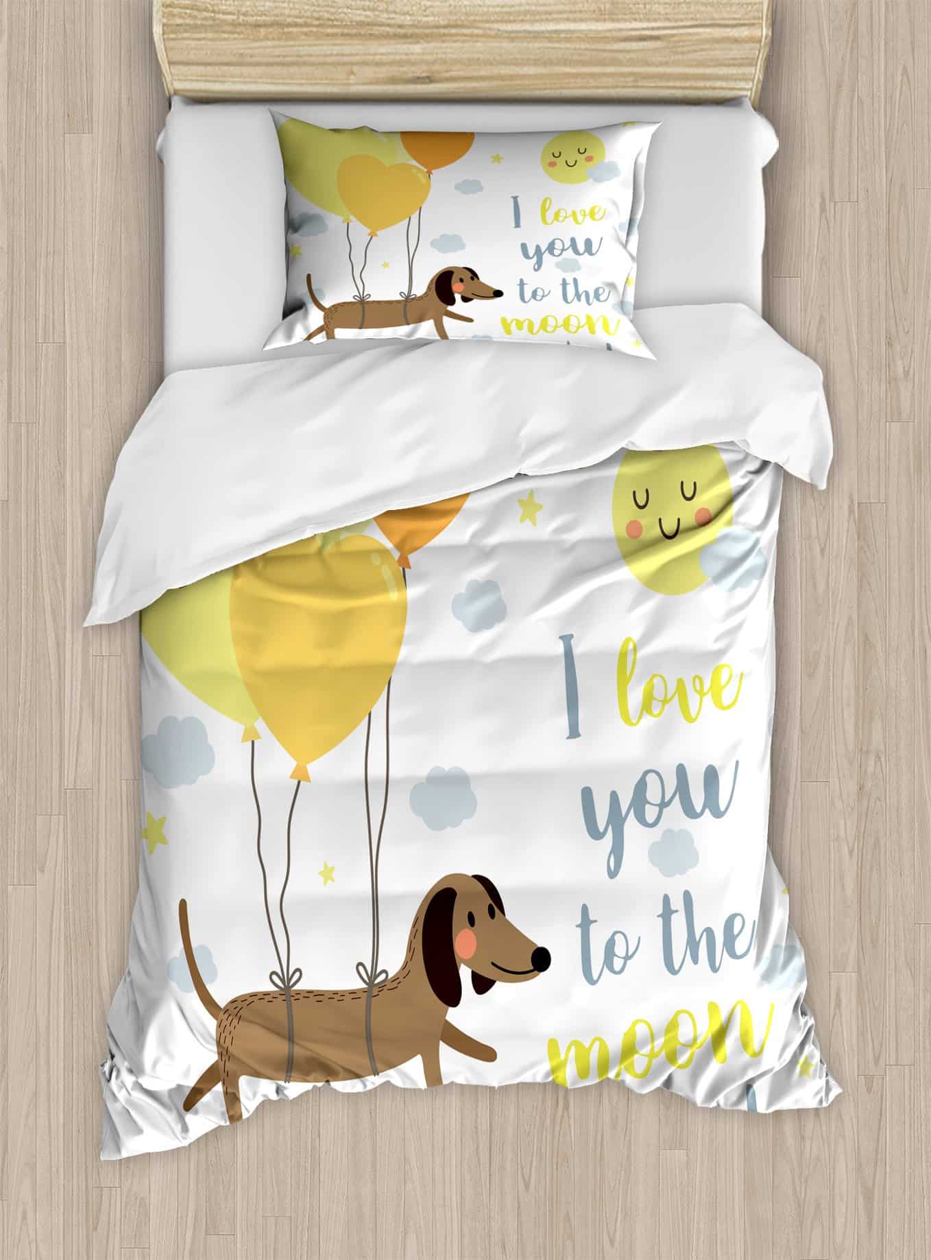 Ambesonne Juego de Funda Nórdica I Love You, Perros Globos