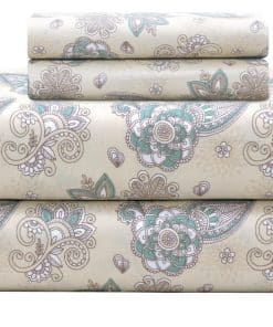 Juego de sábanas de algodón 100% Feather & -Beige Paisley