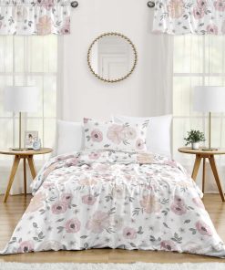 Set de conforter para niña en rosa claro, gris y blanco -