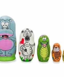 Set de 5 muñecas rusas de animales hipopótamo, cebra y