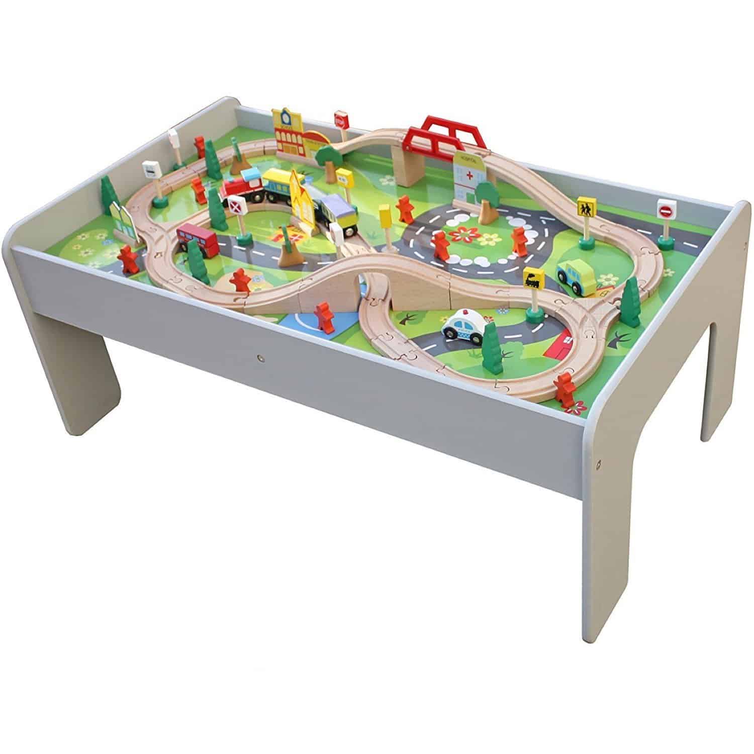 Mesa de tren Pidoko Kids, Gris con 90 Piezas de Tren y