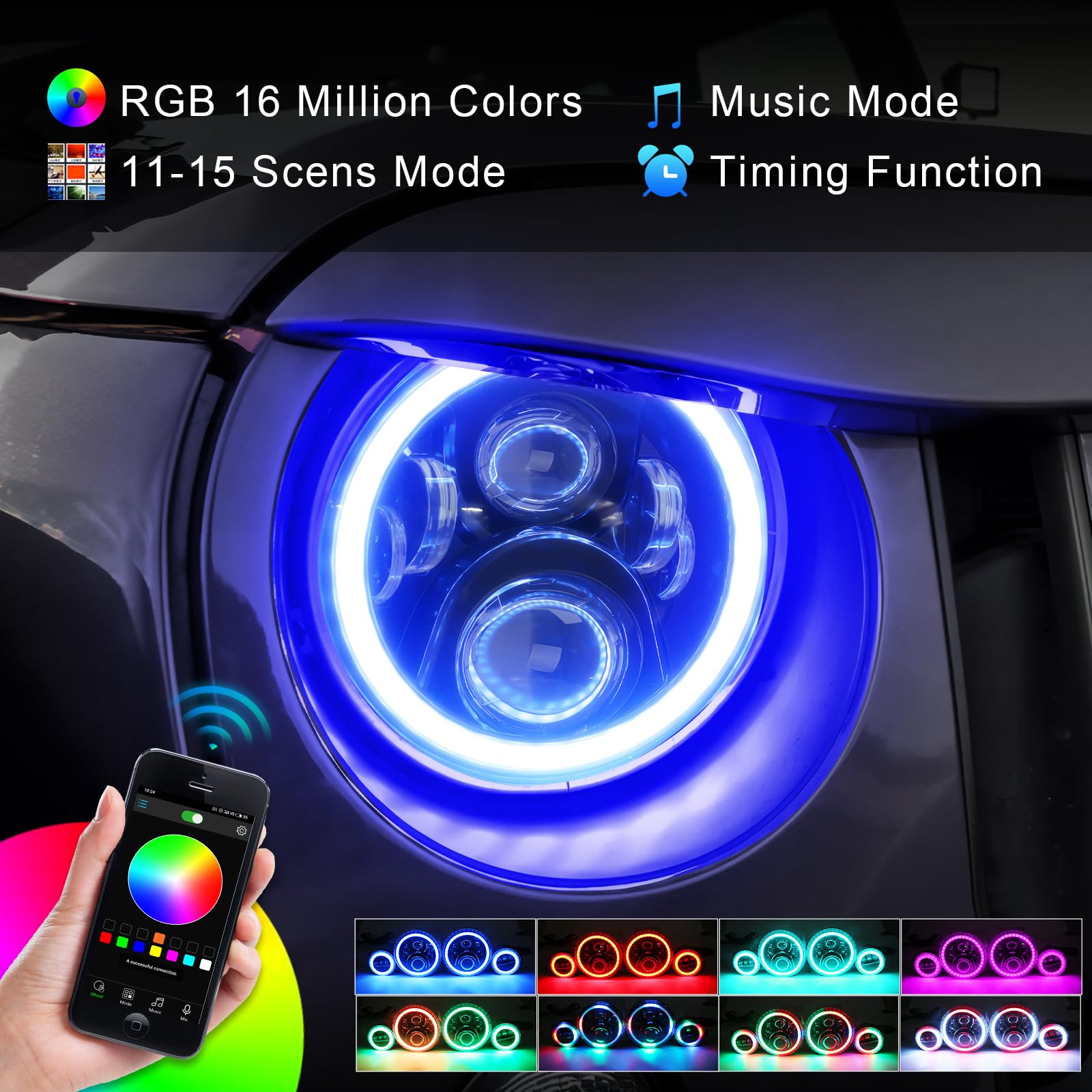 SUPAREE Faros LED redondos RGB de 7 pulgadas y luces - Imagen 4