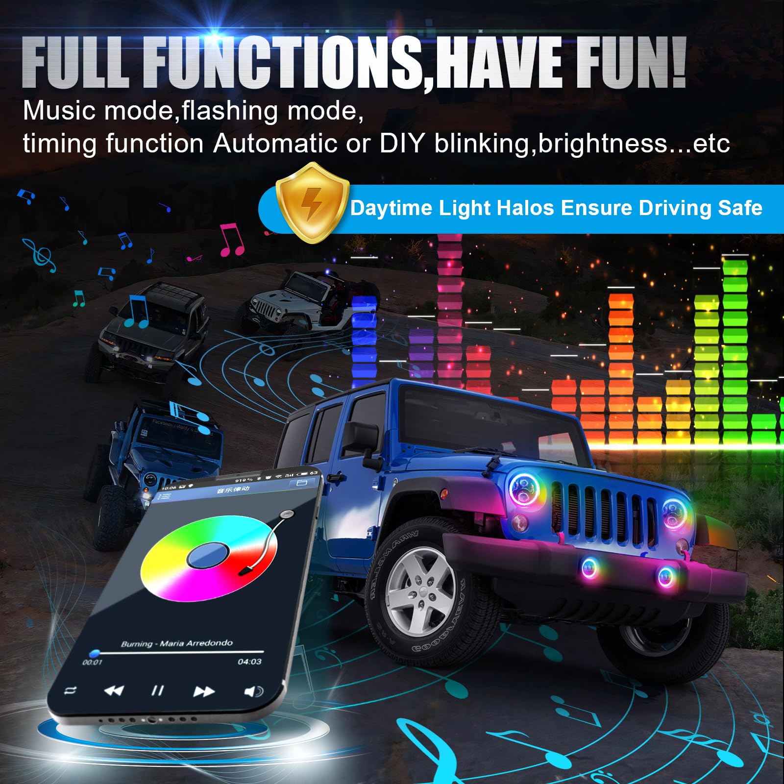 SUPAREE Faros LED redondos RGB de 7 pulgadas y luces - Imagen 5