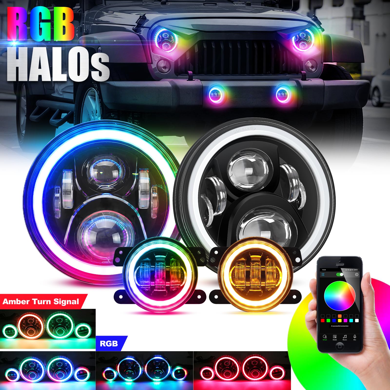 SUPAREE Faros LED redondos RGB de 7 pulgadas y luces - Imagen 3