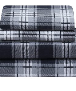 Juego de sábanas de franela 100% algodón -Cuadros Grises