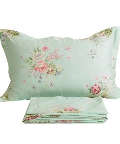 Juego de Sábanas de Algodón Estampado de Rosas Verde FADFAY