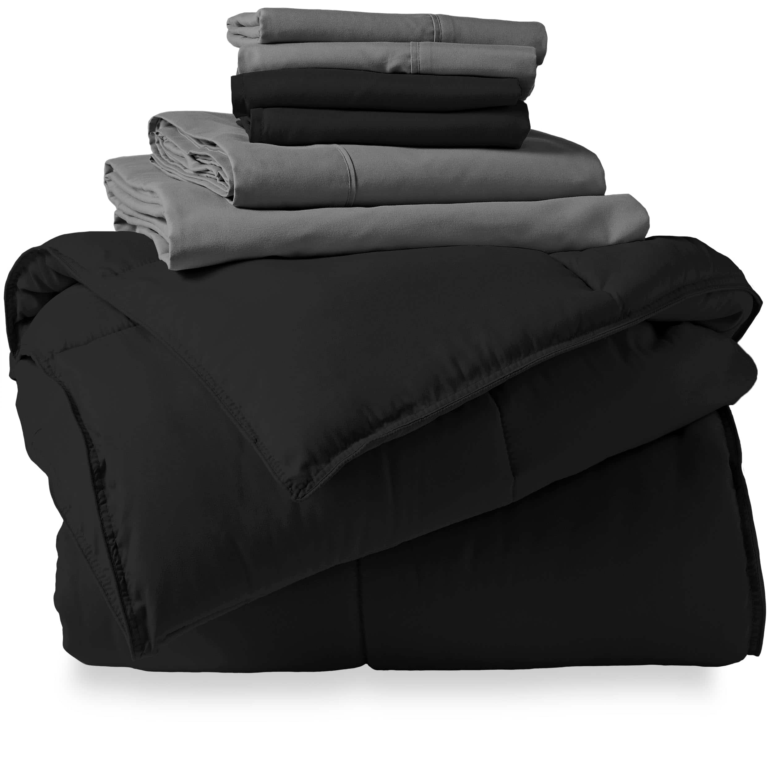 Juego de Cama Bare Home Bed-in-A-Bag de 7 -Negro/Gris