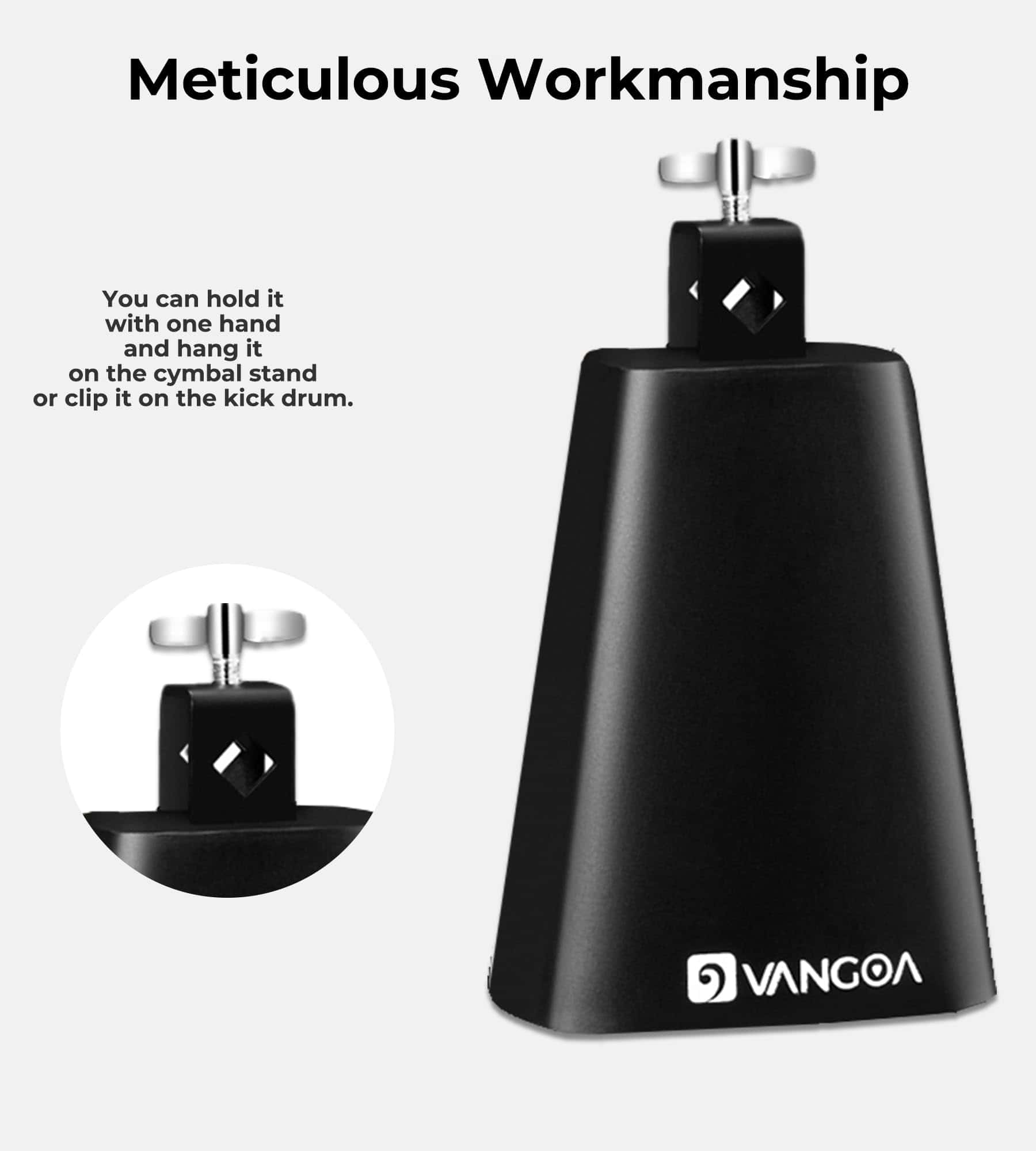 Vangoa 7 Pulgadas Metal Steel Cow Bell Noise Maker Cowbell - Imagen 7