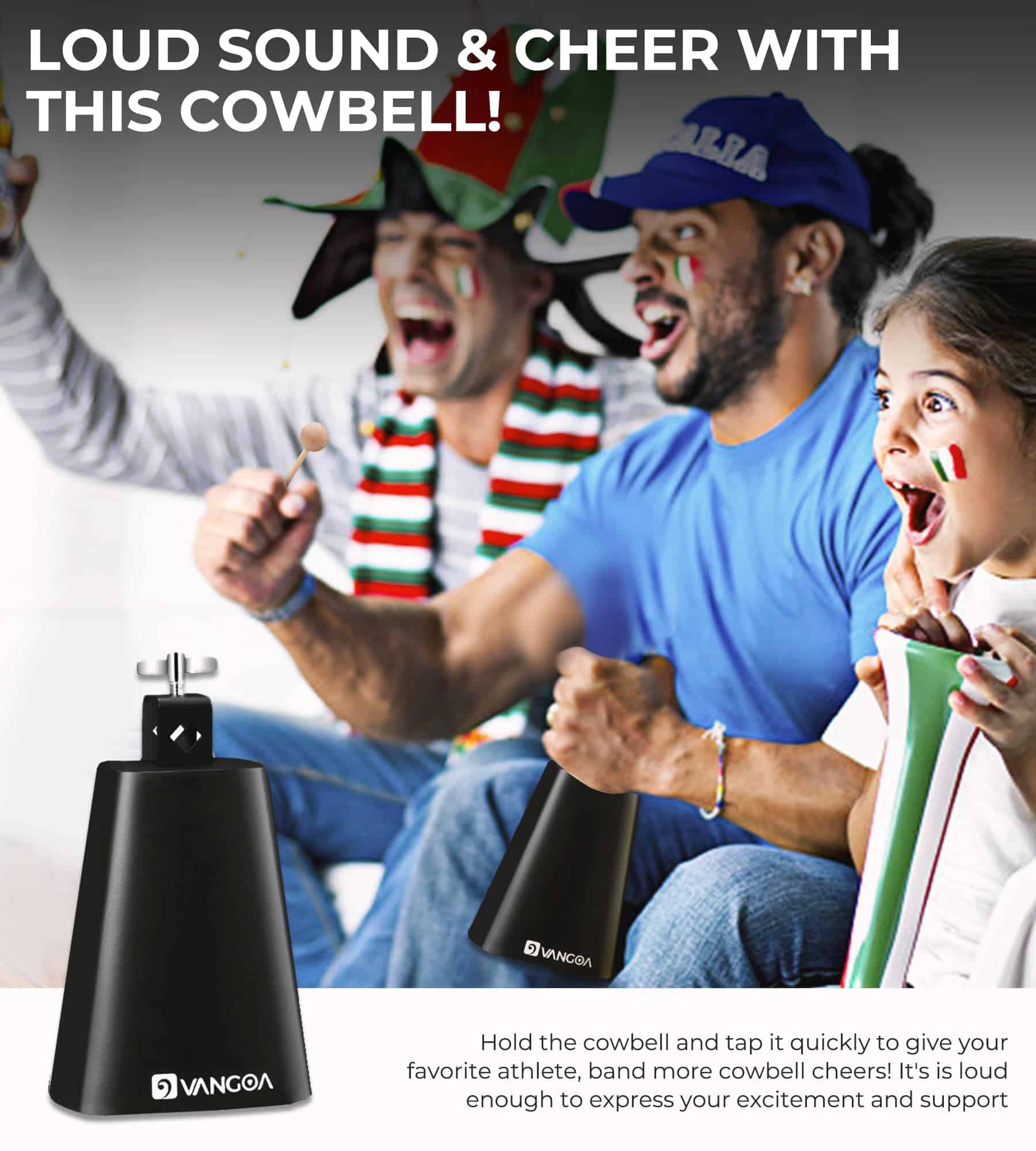 Vangoa 7 Pulgadas Metal Steel Cow Bell Noise Maker Cowbell - Imagen 3