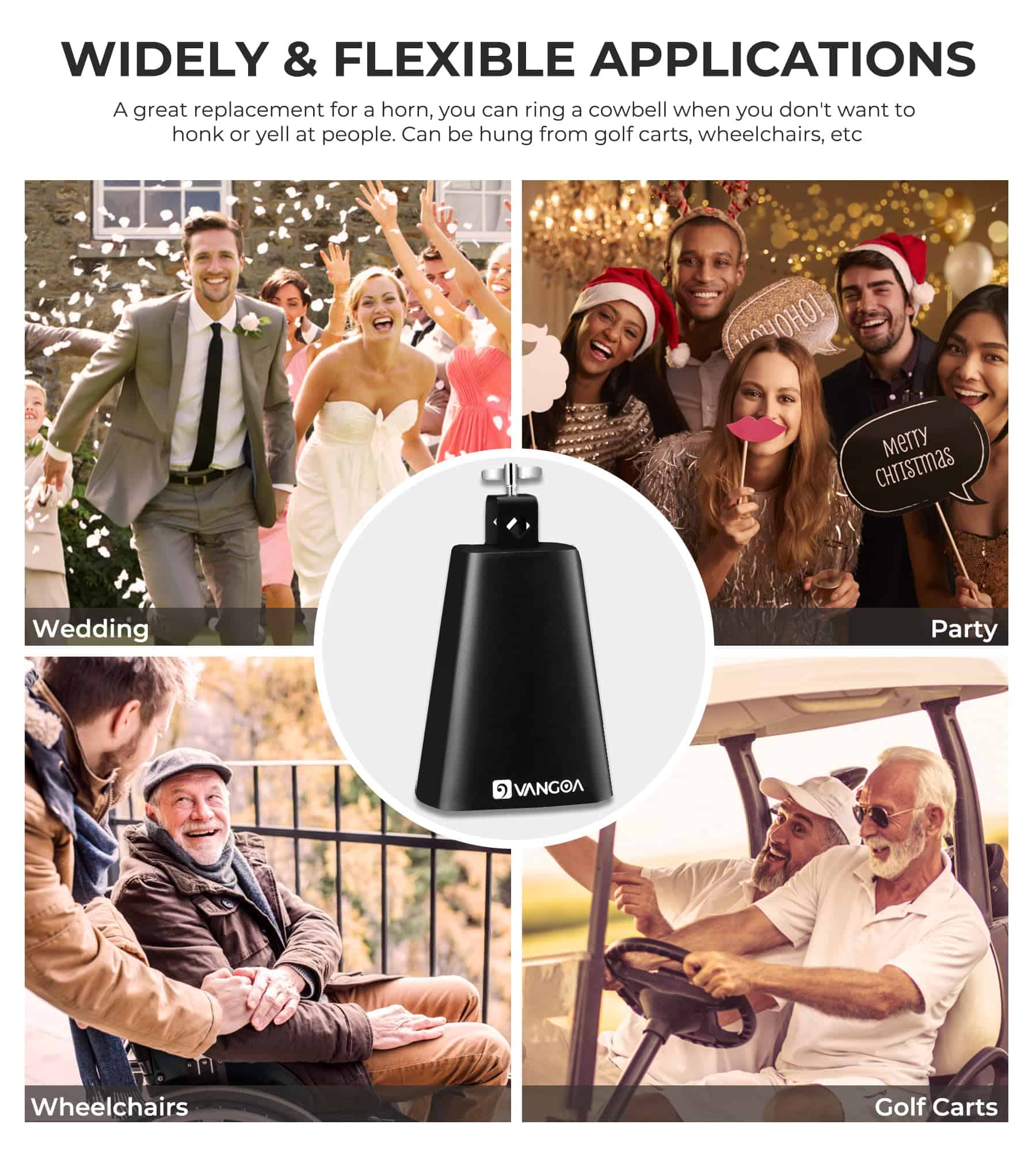 Vangoa 7 Pulgadas Metal Steel Cow Bell Noise Maker Cowbell - Imagen 9