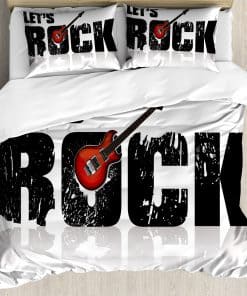Set de funda de edredón Ambesonne Guitar, Let's Rock letras
