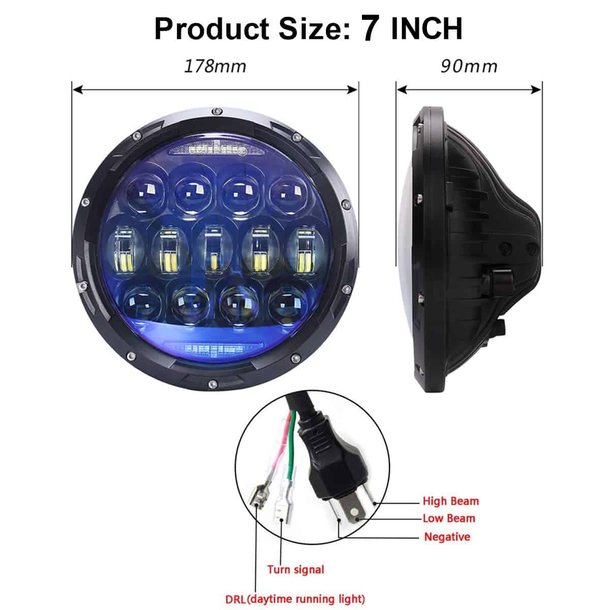 Proyector de Lente Azul COWONE de 130W de 7 pulgadas Faros - Imagen 3