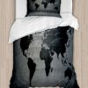 Juego de Funda Nórdica Ambesonne Gris Oscuro, Mapa Mundial