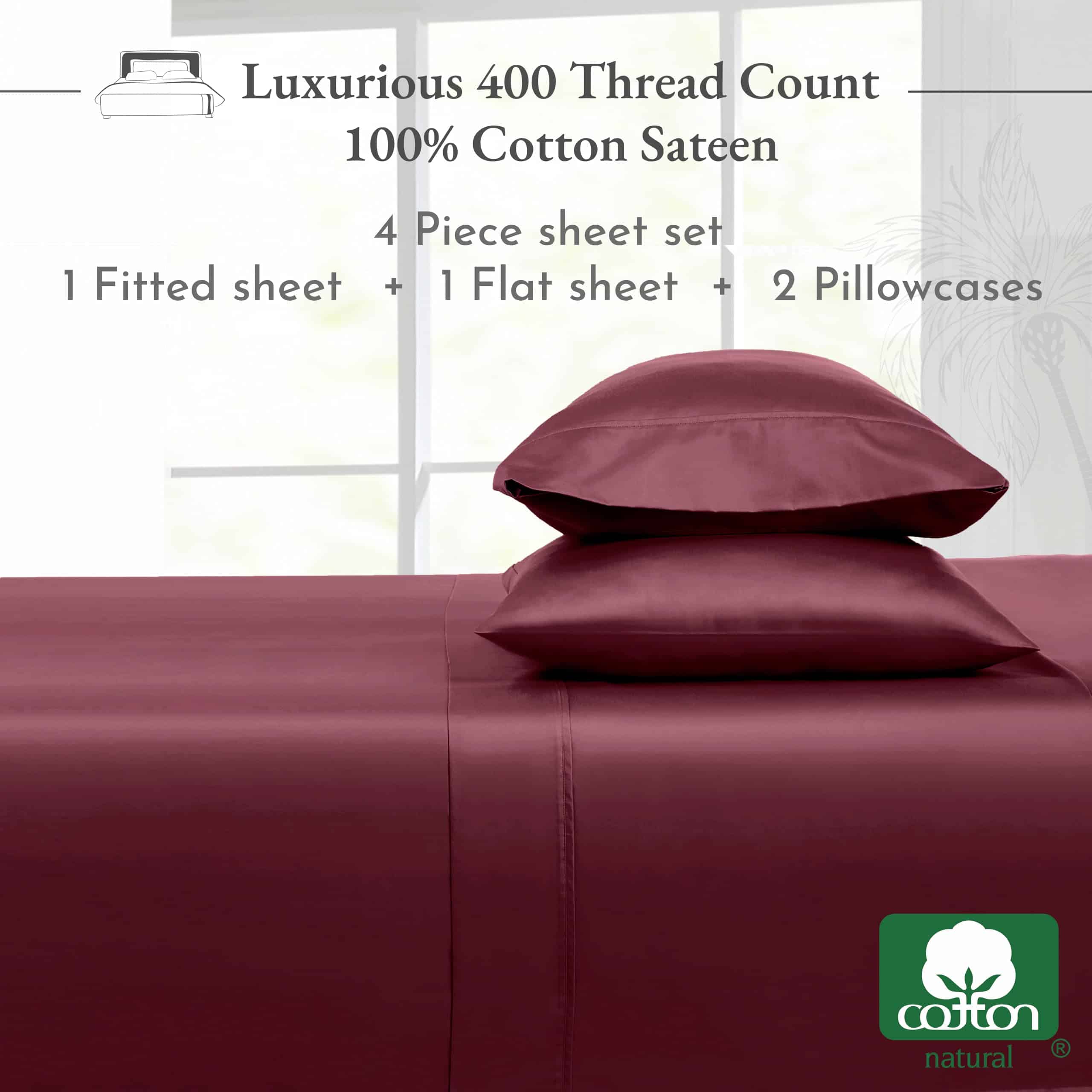 Juego de Sábanas 100% Algodón de California -Rojo Borgoña - Imagen 4