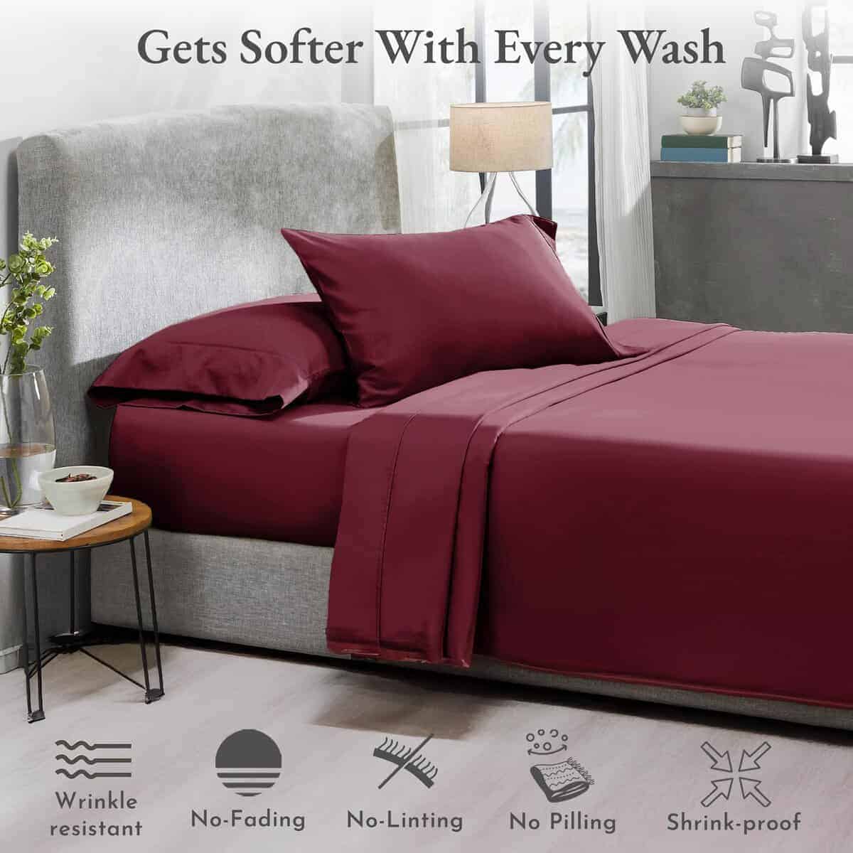Juego de Sábanas 100% Algodón de California -Rojo Borgoña - Imagen 6