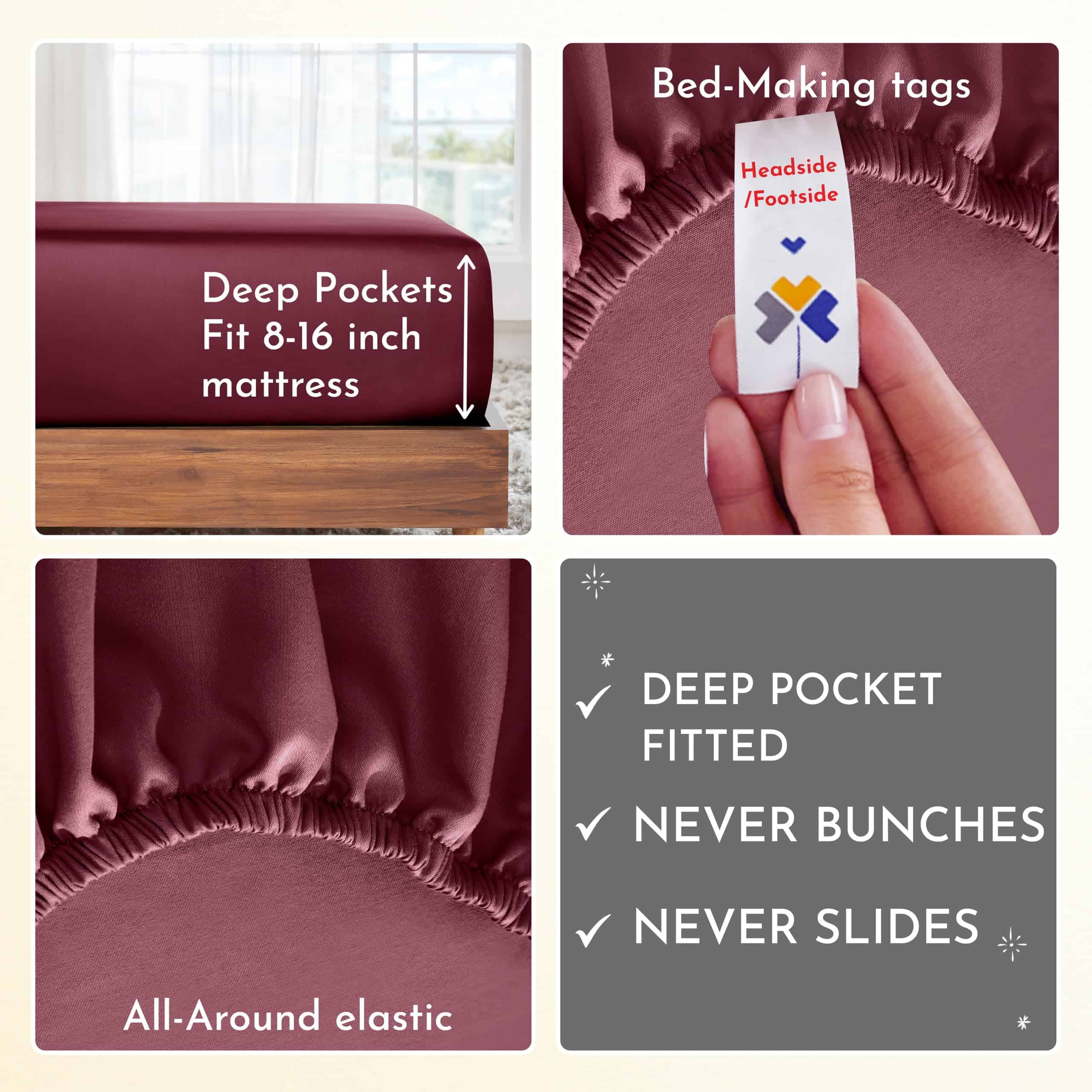 Juego de Sábanas 100% Algodón de California -Rojo Borgoña - Imagen 5