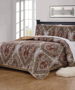 Colcha Acolchada estampada Floral Blanco Marrón Verde