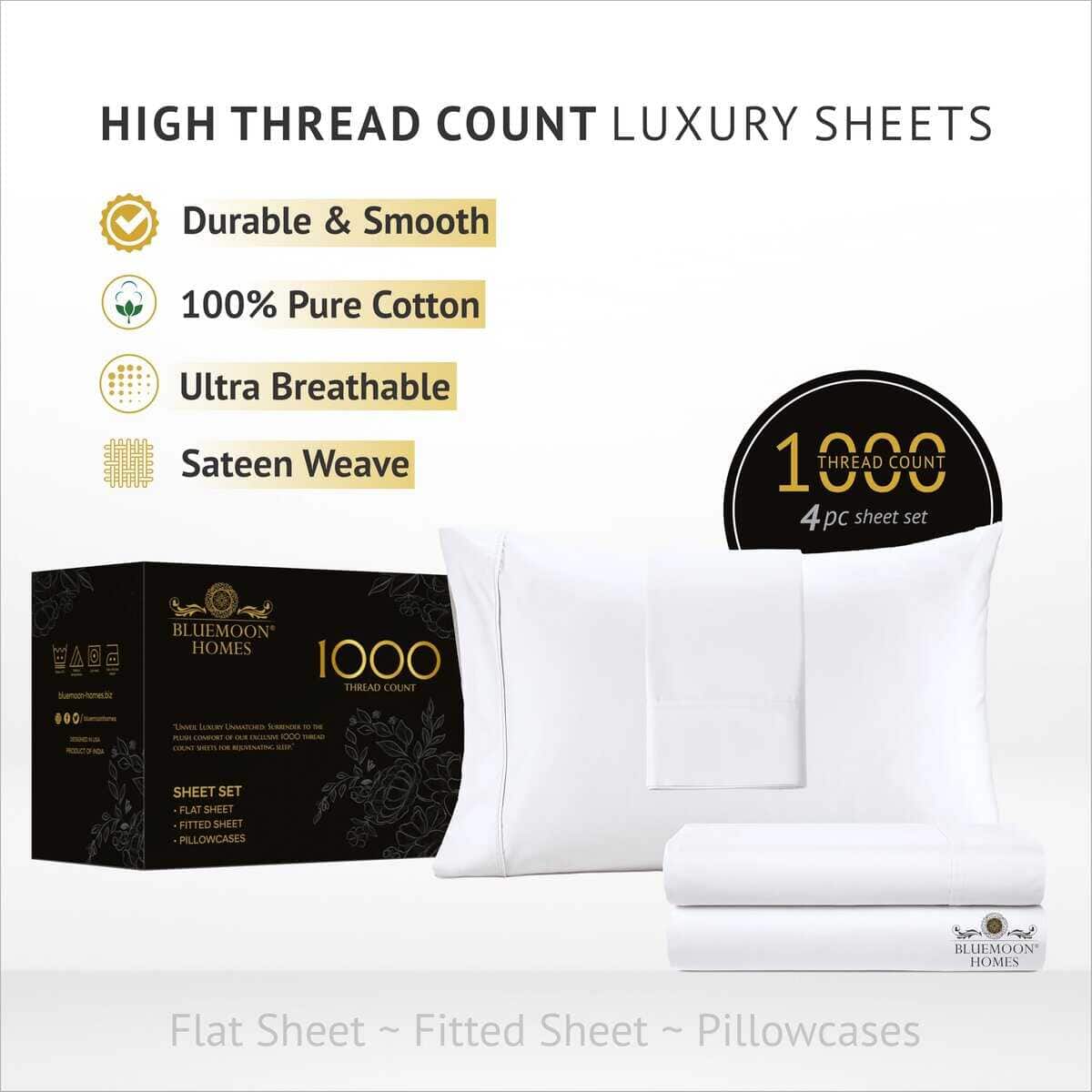 Juego de Sábanas 100% Algodón Egipcio -Blanco - Imagen 3