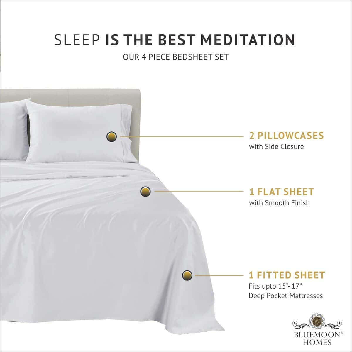 Juego de Sábanas 100% Algodón Egipcio -Blanco - Imagen 4