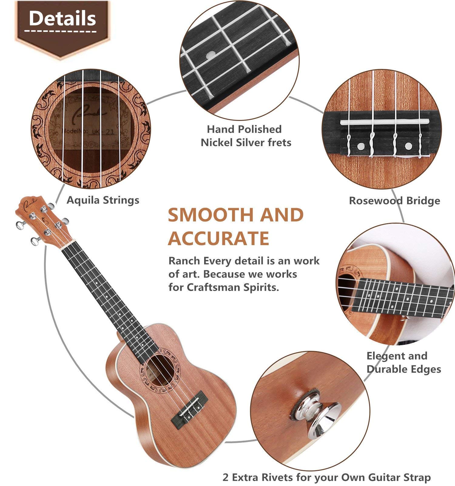 Ukelele Soprano Ranch de 21 pulgadas Kit Profesional de - Imagen 5