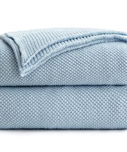 Manta de Cable Tejida en Algodón 100% color Azul Claro de