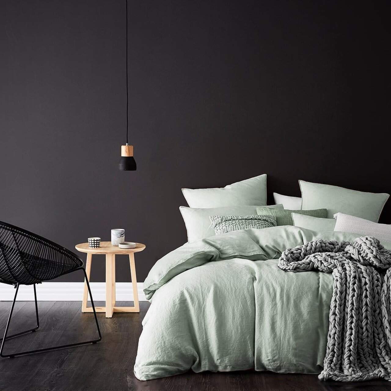 Eikei Washed Cotton Chambray Duvet Cover Set Celadon King
