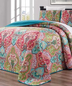 Juego de Colcha Estampada, Reversible, de 3 Piezas, Tamaño