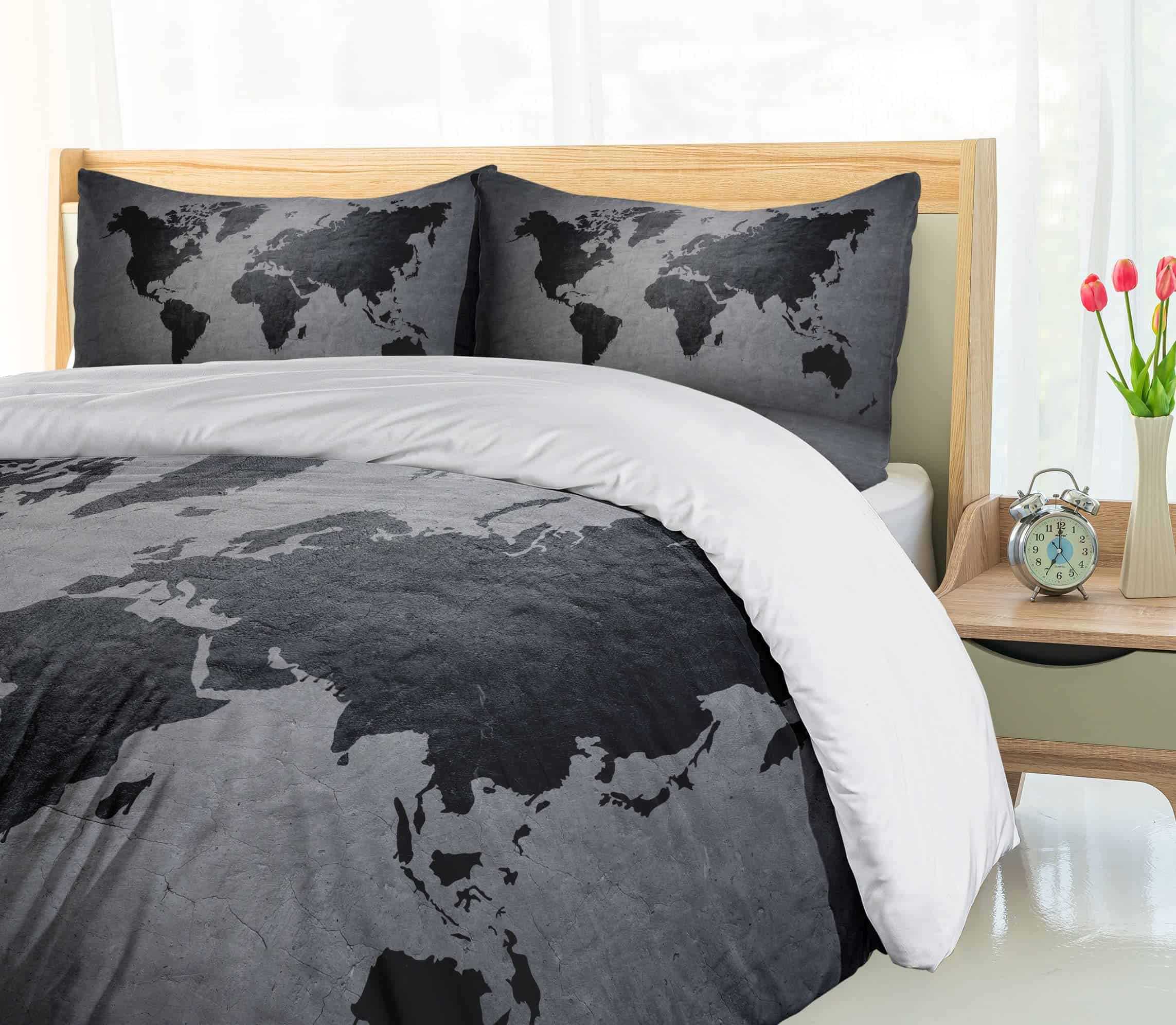 Juego de Funda Nórdica Ambesonne Gris Oscuro, Mapa Mundial - Imagen 5