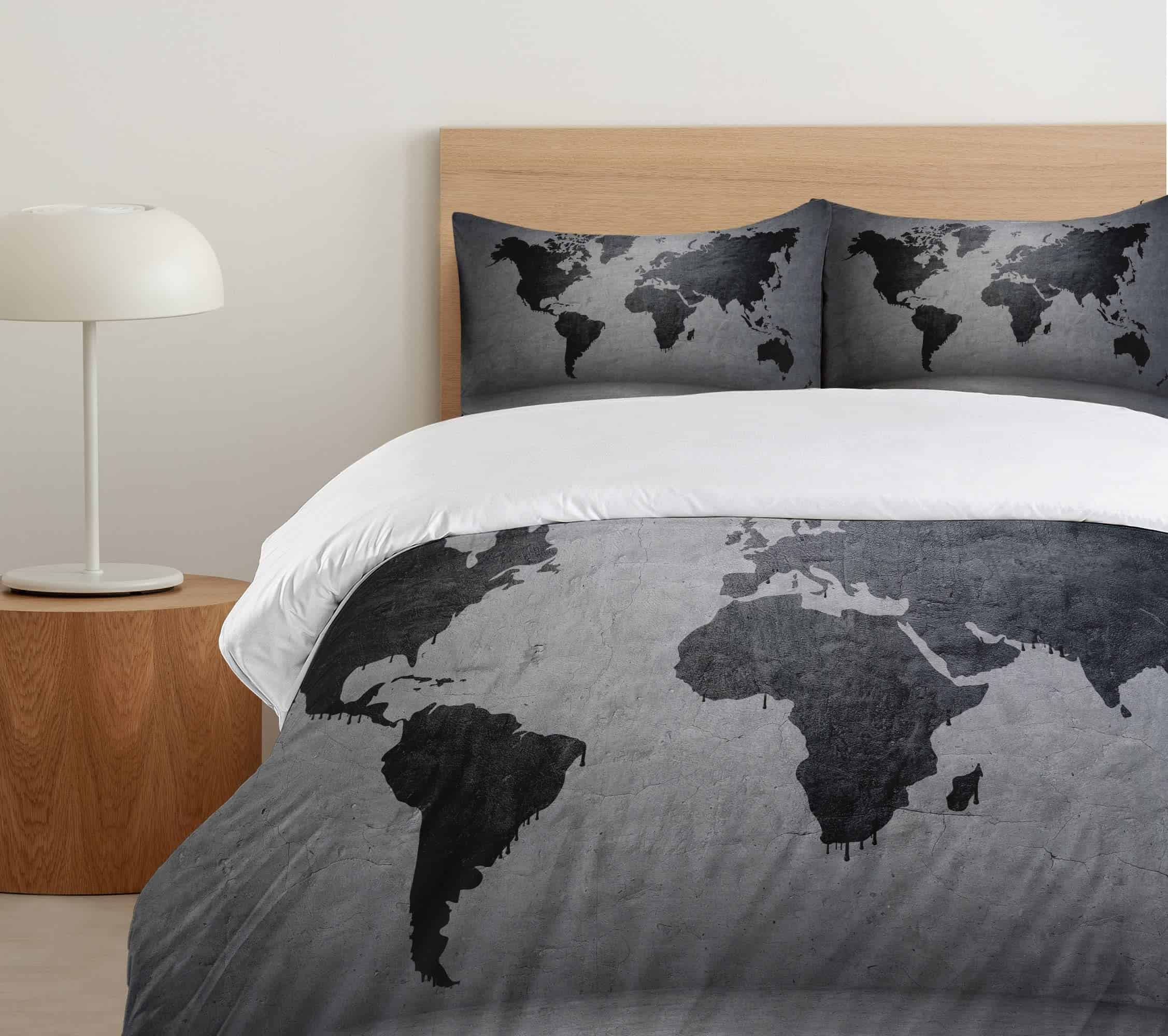 Juego de Funda Nórdica Ambesonne Gris Oscuro, Mapa Mundial - Imagen 6