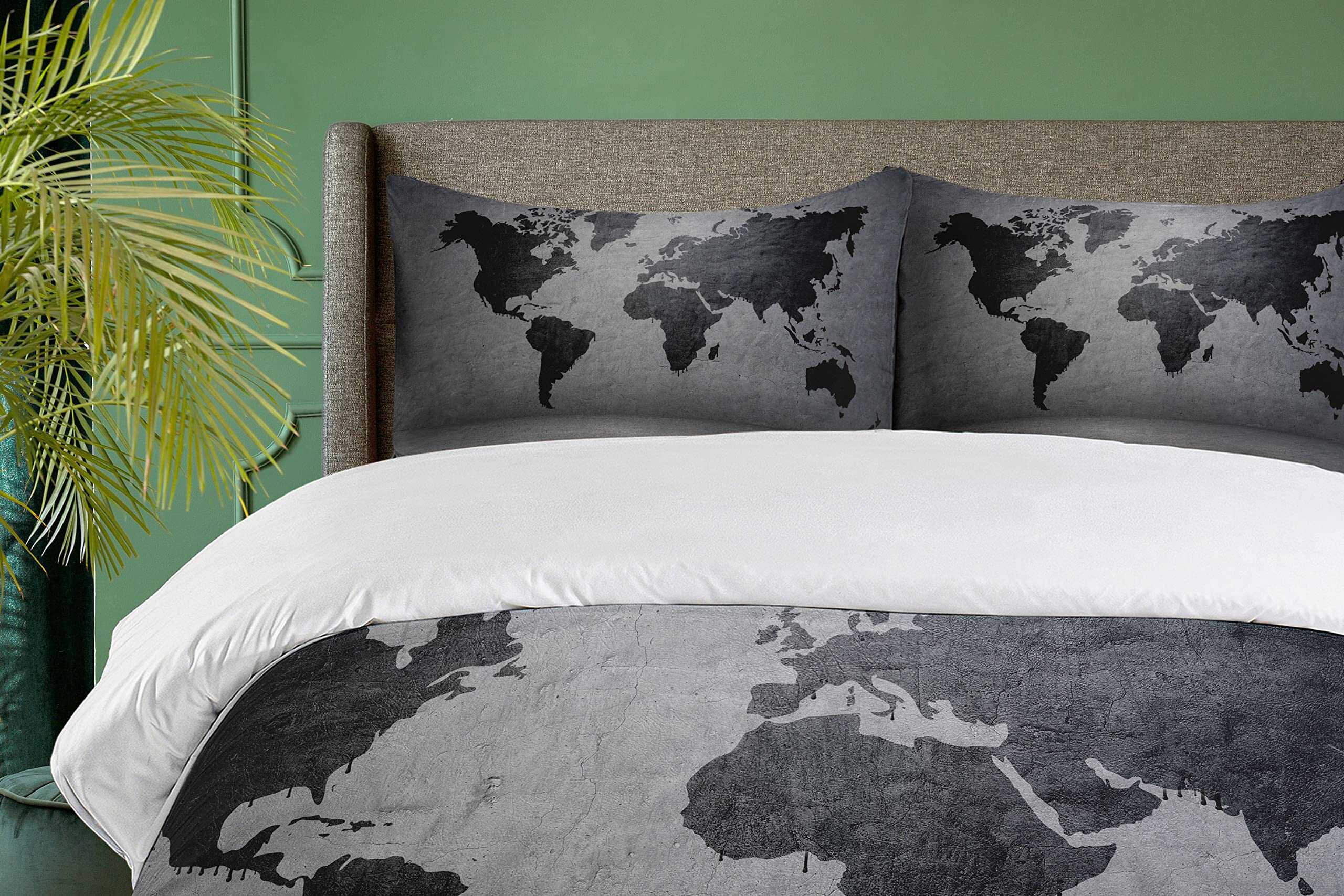 Juego de Funda Nórdica Ambesonne Gris Oscuro, Mapa Mundial - Imagen 4