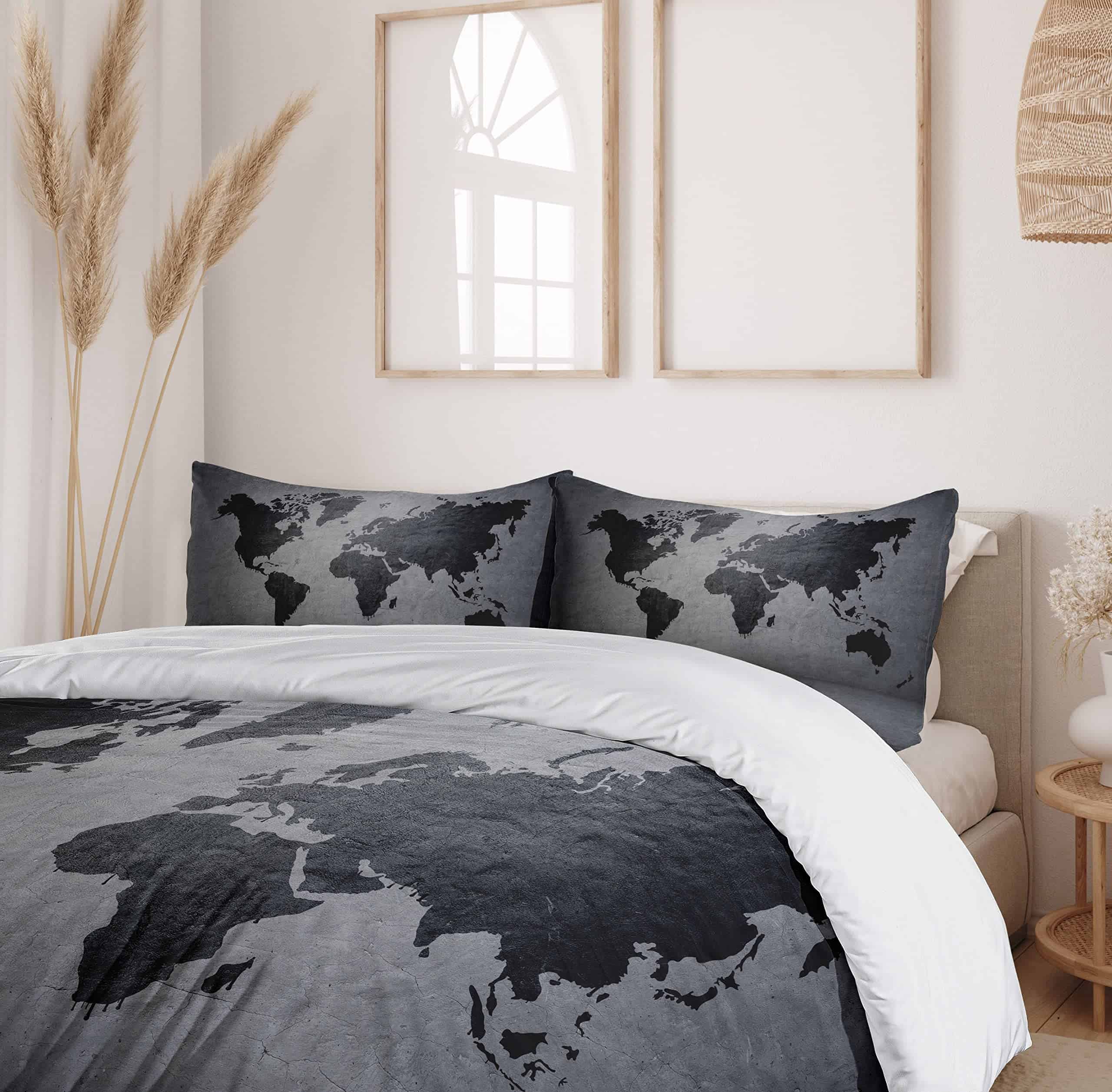 Juego de Funda Nórdica Ambesonne Gris Oscuro, Mapa Mundial - Imagen 7