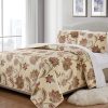 Colcha Acolchada Estampada Floral de 3 Piezas para Cama