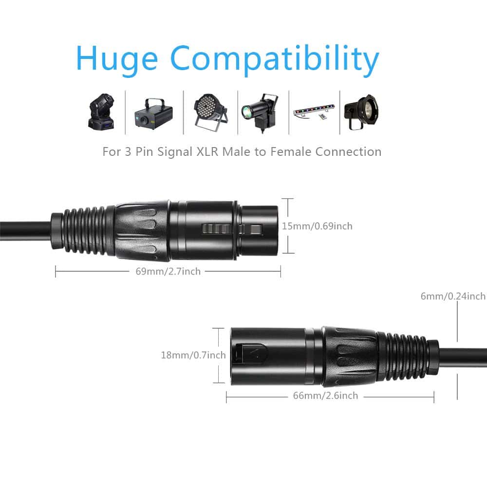 Cable DMX Flexible de 10 pies JLPOW, Cable XLR de Señal de - Imagen 7
