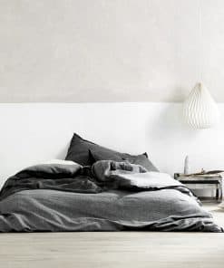 Juego de Funda de Edredón de Algodón Lavado -Gris Oscuro