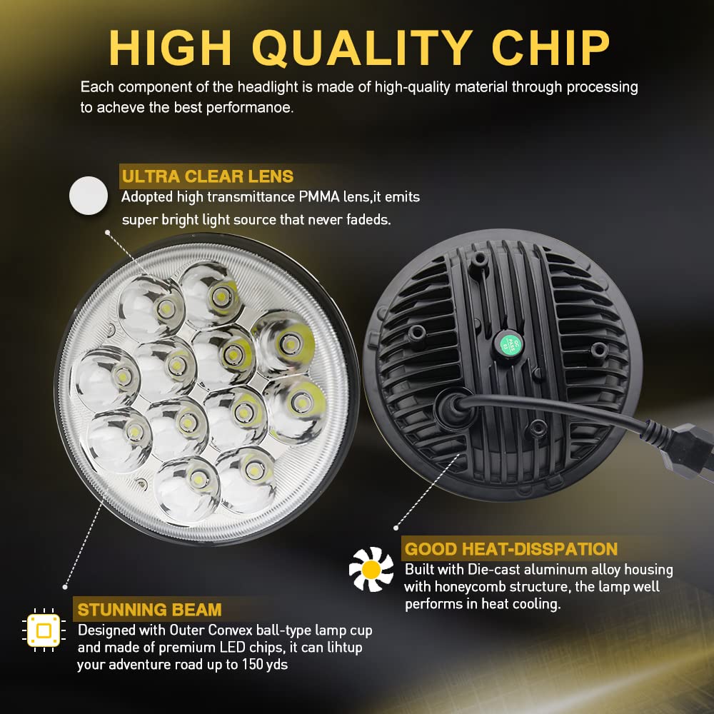 4pcs Faro LED Redondo Crystal de 5.75" 36W Sellado IP68 - Imagen 3