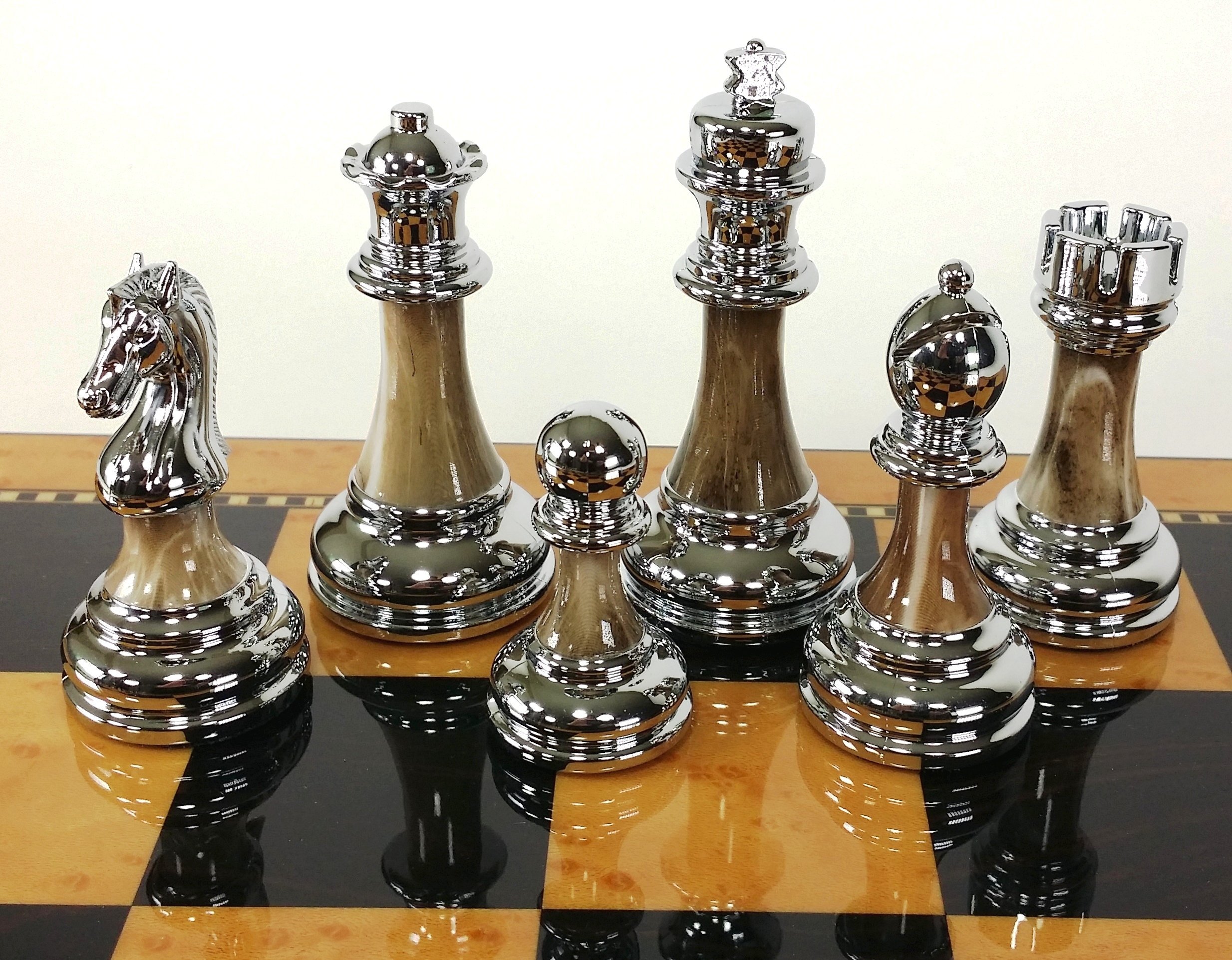 Conjunto de Ajedrez Staunton Cromado y Negro Cromado con - Imagen 4