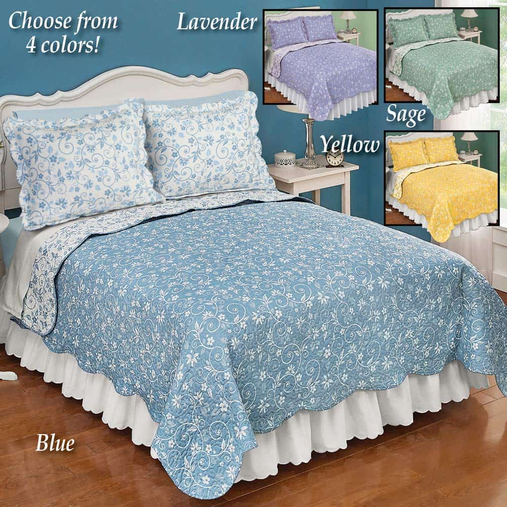 Colcha Reversible con Diseño Floral y Bordes Festoneados de - Imagen 4