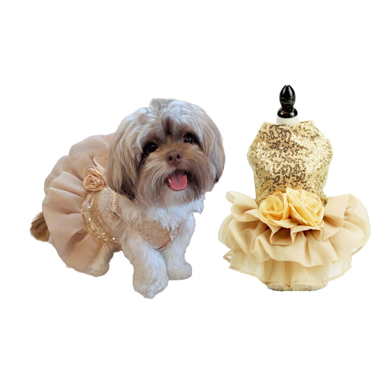 Vestido de Perro con Lentejuelas y Falda de Tul, Vestido de