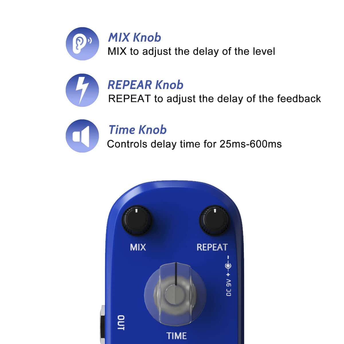 Pedal de Retraso AZOR para Pedaleras, Guitarra Eléctrica, - Imagen 4