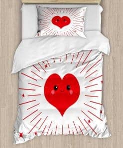 Lunarable Juego de Funda Nórdica Kawaii, Corazón con Rayas