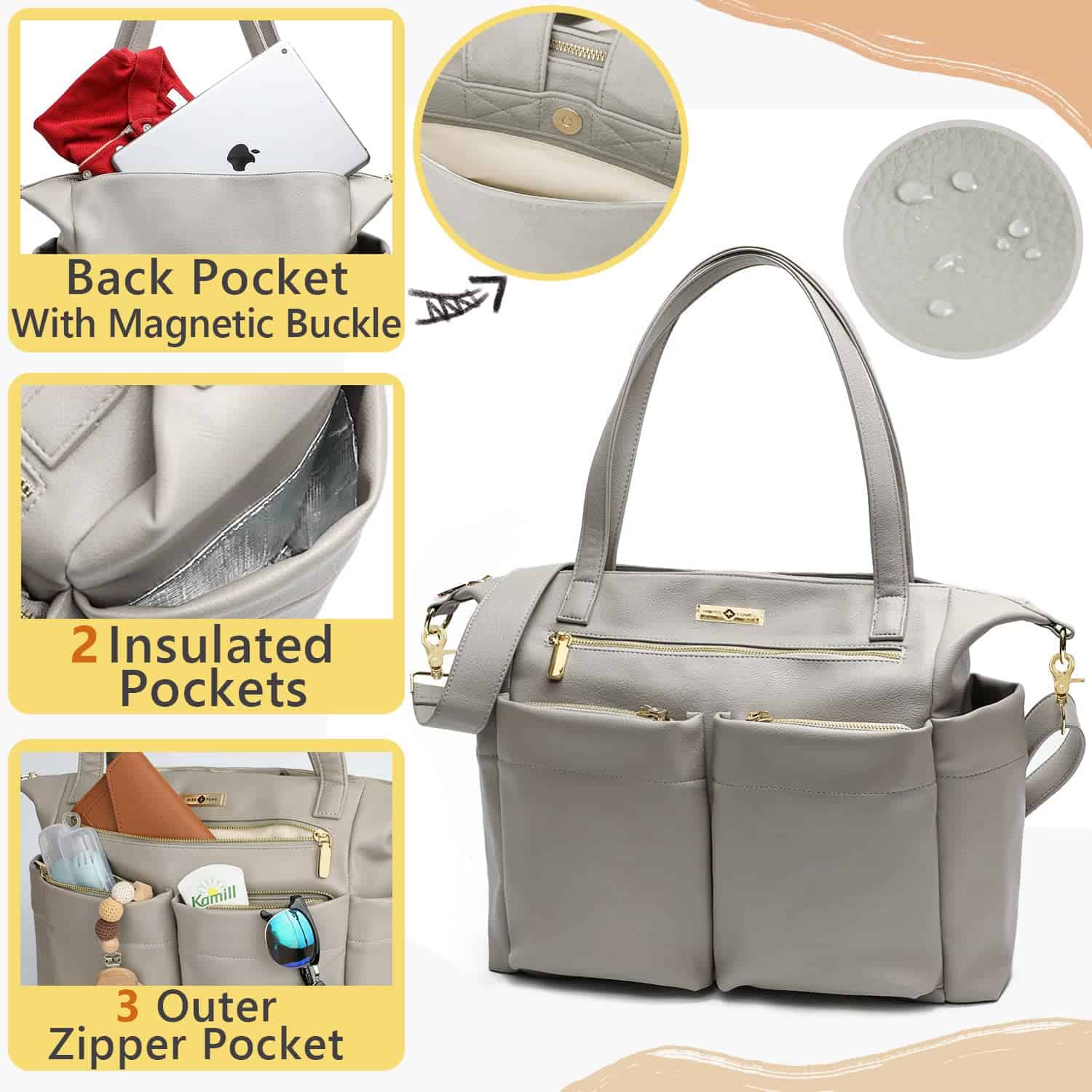 Bolso de Pañales Miss Fong - Bolso de Bebé de Cuero, - Imagen 4