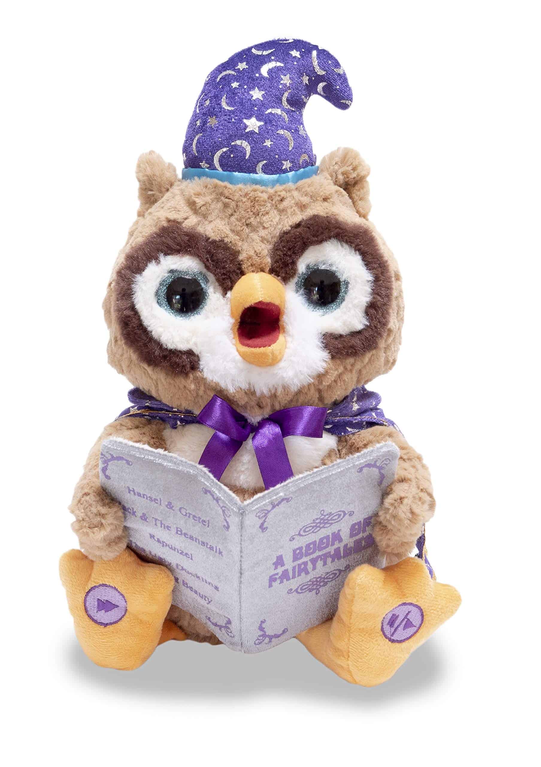 Muñeco de peluche animado Octavius el búho narrador de
