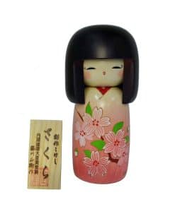 Muñeca Usaburo Sosaku Kokeshi Vestida con Kimono de Flores