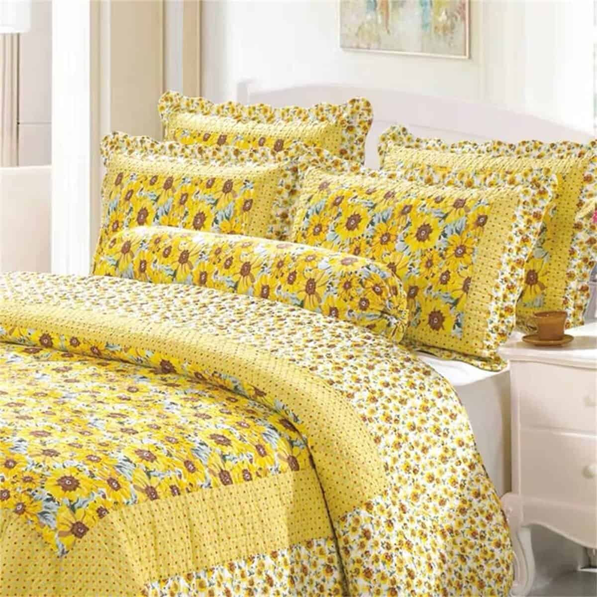 ABREEZE Cotton Polka Dot Comforter Set Sunflower Patchwork - Imagen 4