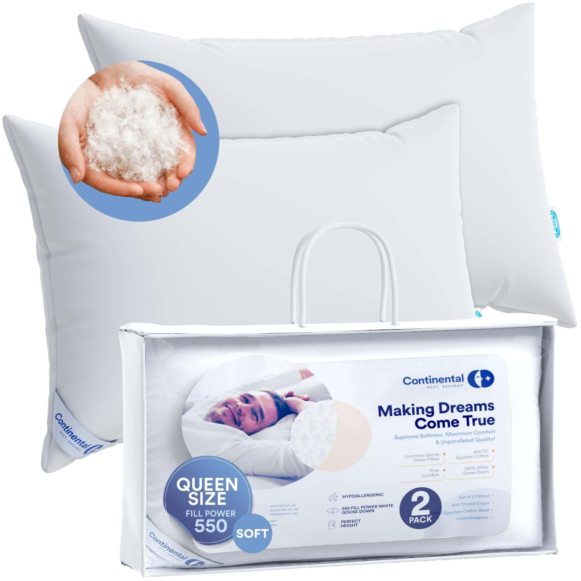 Set de 2 Almohadas de Plumas de Lujo 100% Queen Size -