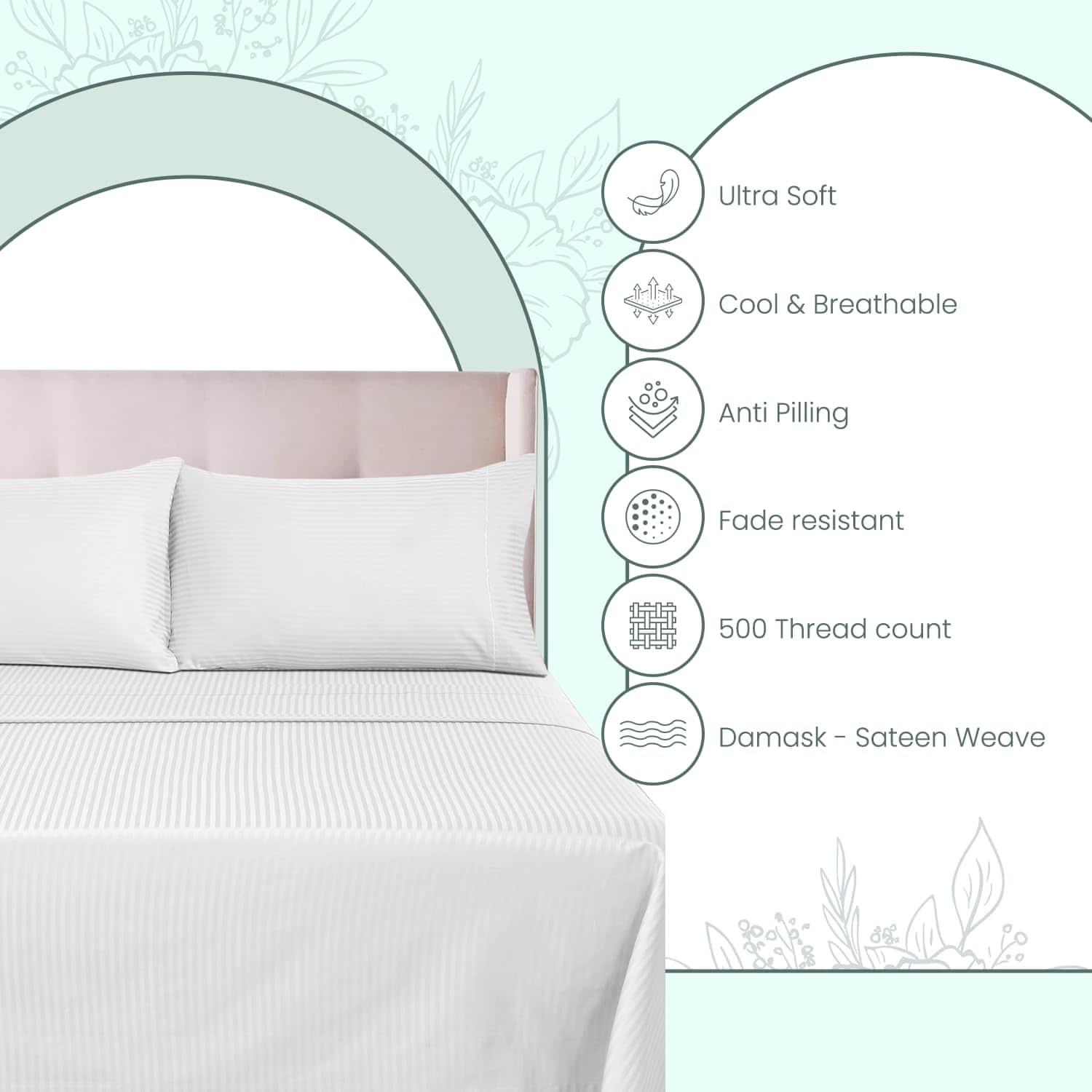 Juego de sábanas Damasco para cama California King de 500 - Imagen 3