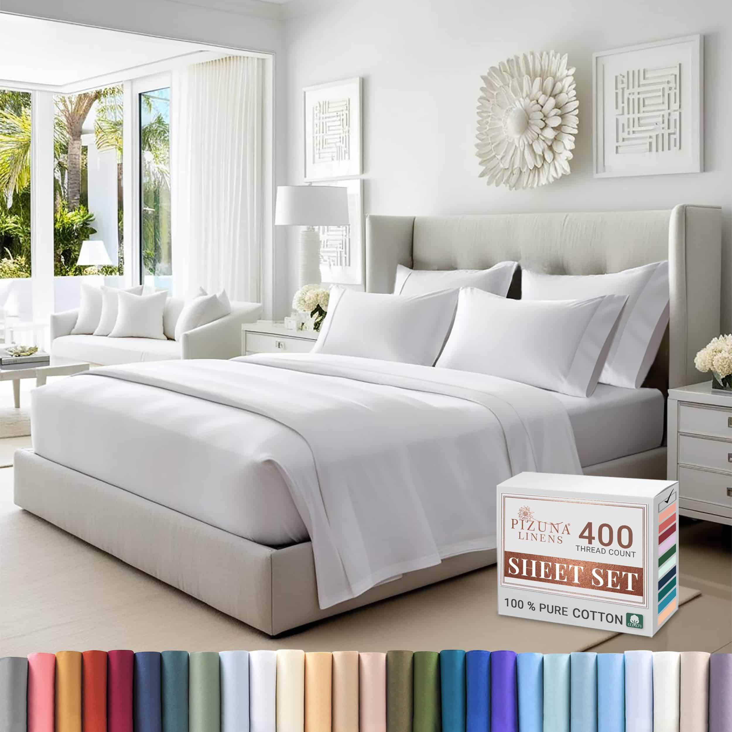 Juego de Sábanas RV Queen de 100% Algodón Puro, lujoso 400