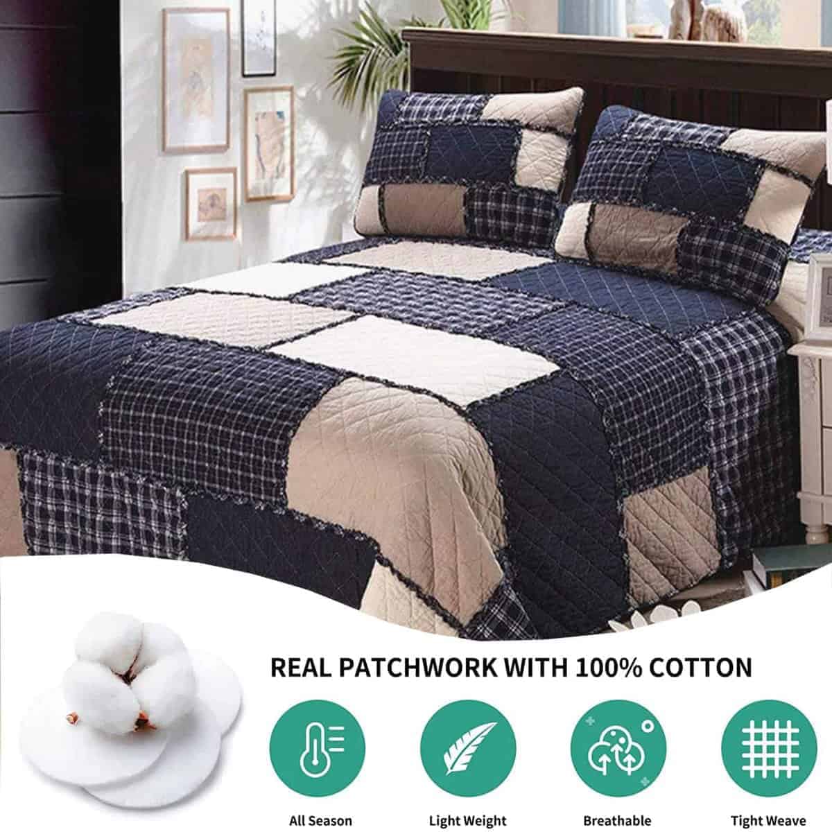 ABREEZE Edredones Colcha para Hombres Negro Edredón Colcha - Imagen 3