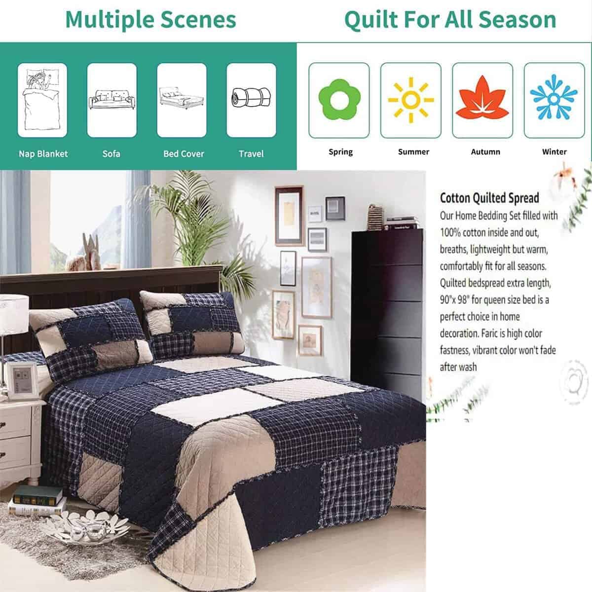 ABREEZE Edredones Colcha para Hombres Negro Edredón Colcha - Imagen 7