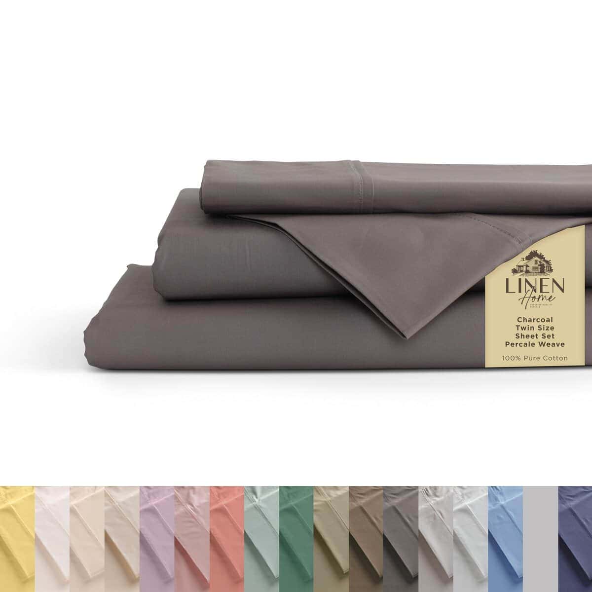 Juego de sábanas 100% algodón Percale Linen -Gris Carbón